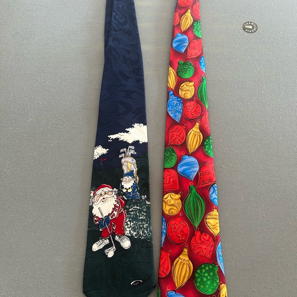 Two Men’s Christmas Ties Golfing Santa